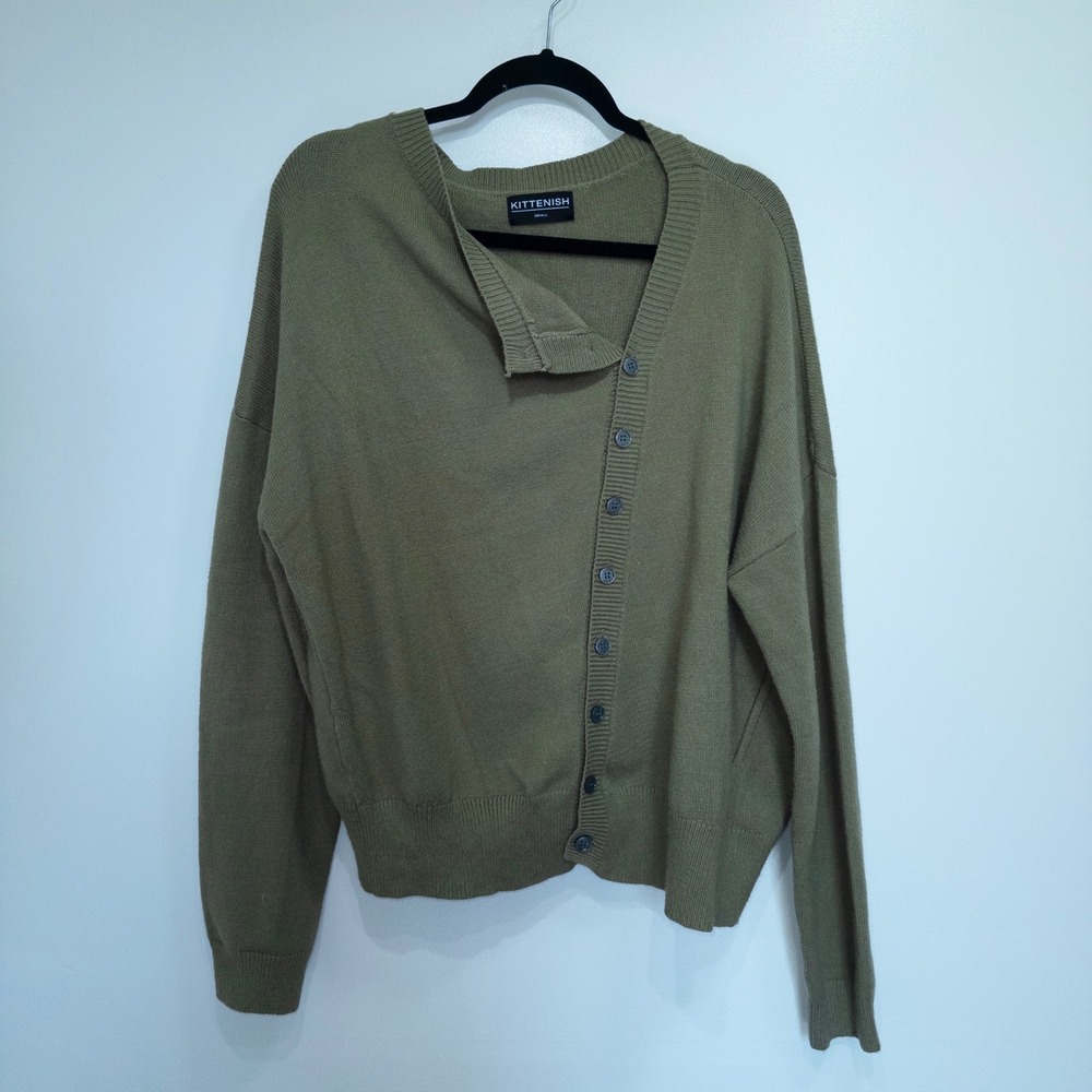Kittenish Kale Green Asymmetrical Button Cardigan Sweater‎ Size Small